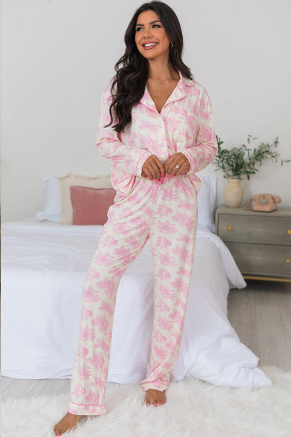 Pink Floral Long Sleeve and Pants Pajamas Set