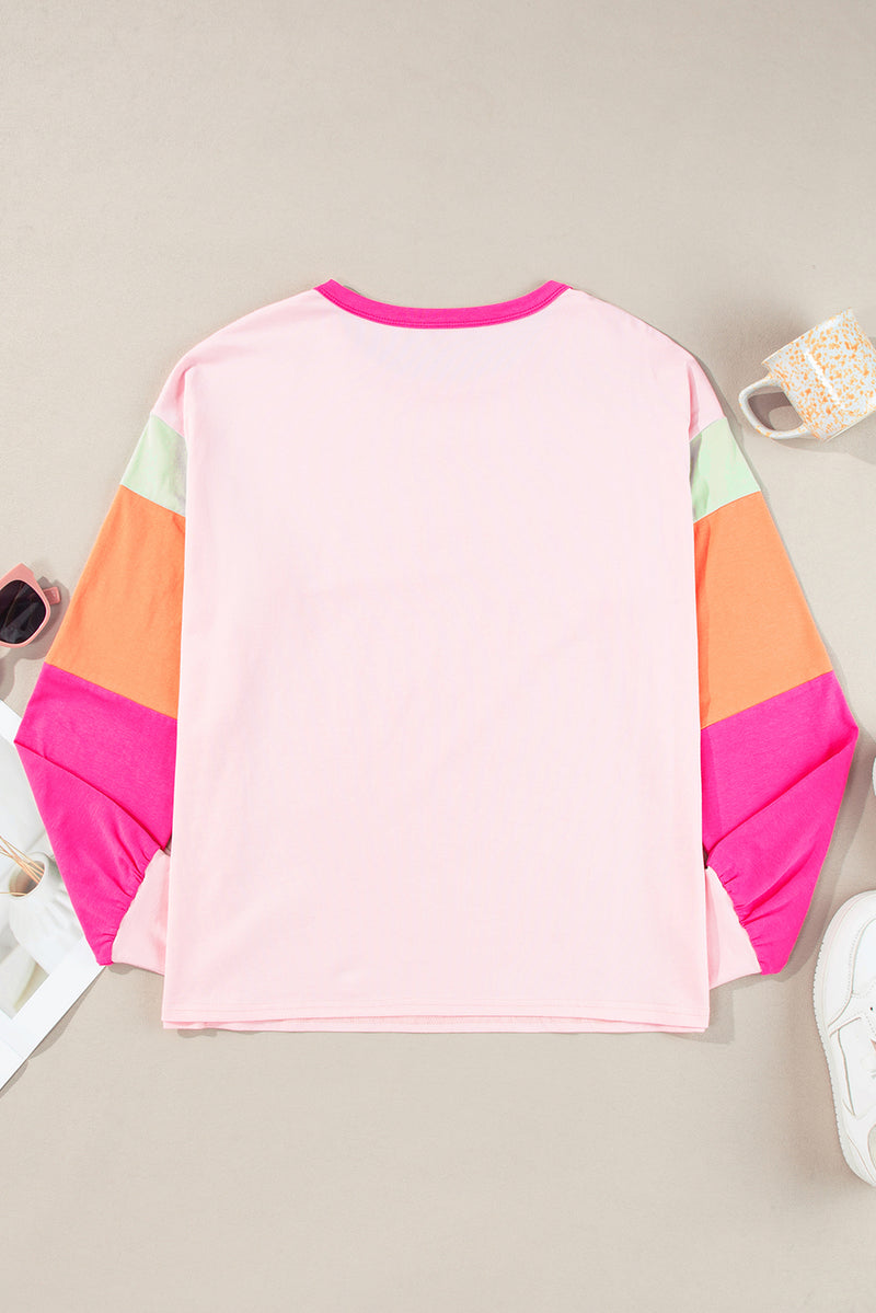 Pink Casual Colorblock Santa Claus Graphic Sweatshirt