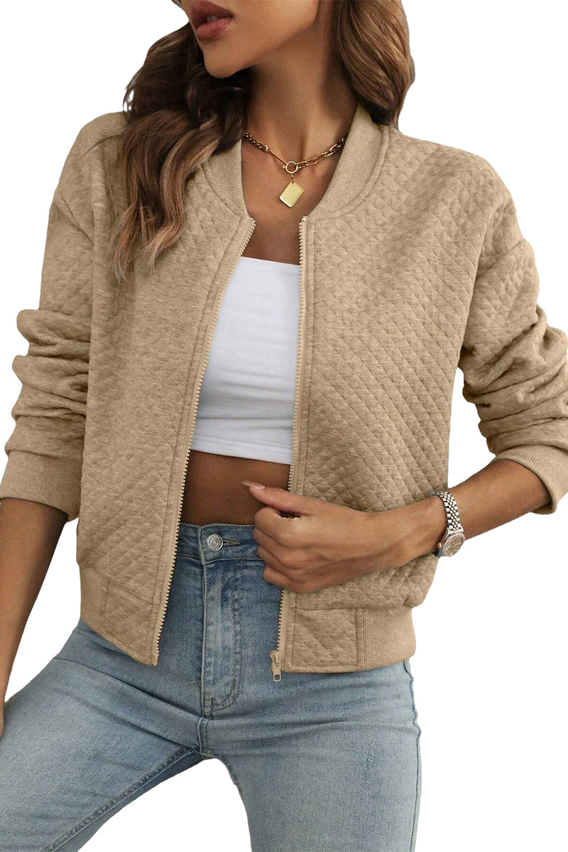 Pale Khaki Solid Baseball Collar Jacket