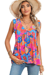 Rose Red Paisley Print Boho Ruffle Hem Sleeveless Shirt