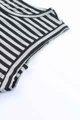 Black Striped Summer Top Casual Sleeveless T Shirt for Women