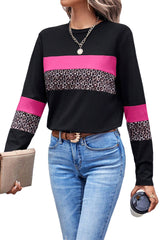 White Leopard Colorblock Patchwork Crew Neck Top