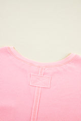 Pink Plus Size Waffle Knit Exposed Seam Tee and Shorts Set