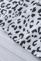 Leopard & Floral Embroidered V Neck Short Sleeve Blouse