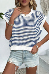 Blue Stripe Contrast Trim Knit Dolman Top