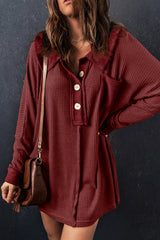 Red Waffle Pocket Seam Patchwork Loose Top