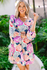 Multicolor Floral Print V Neck Bohemian Tunic Dress