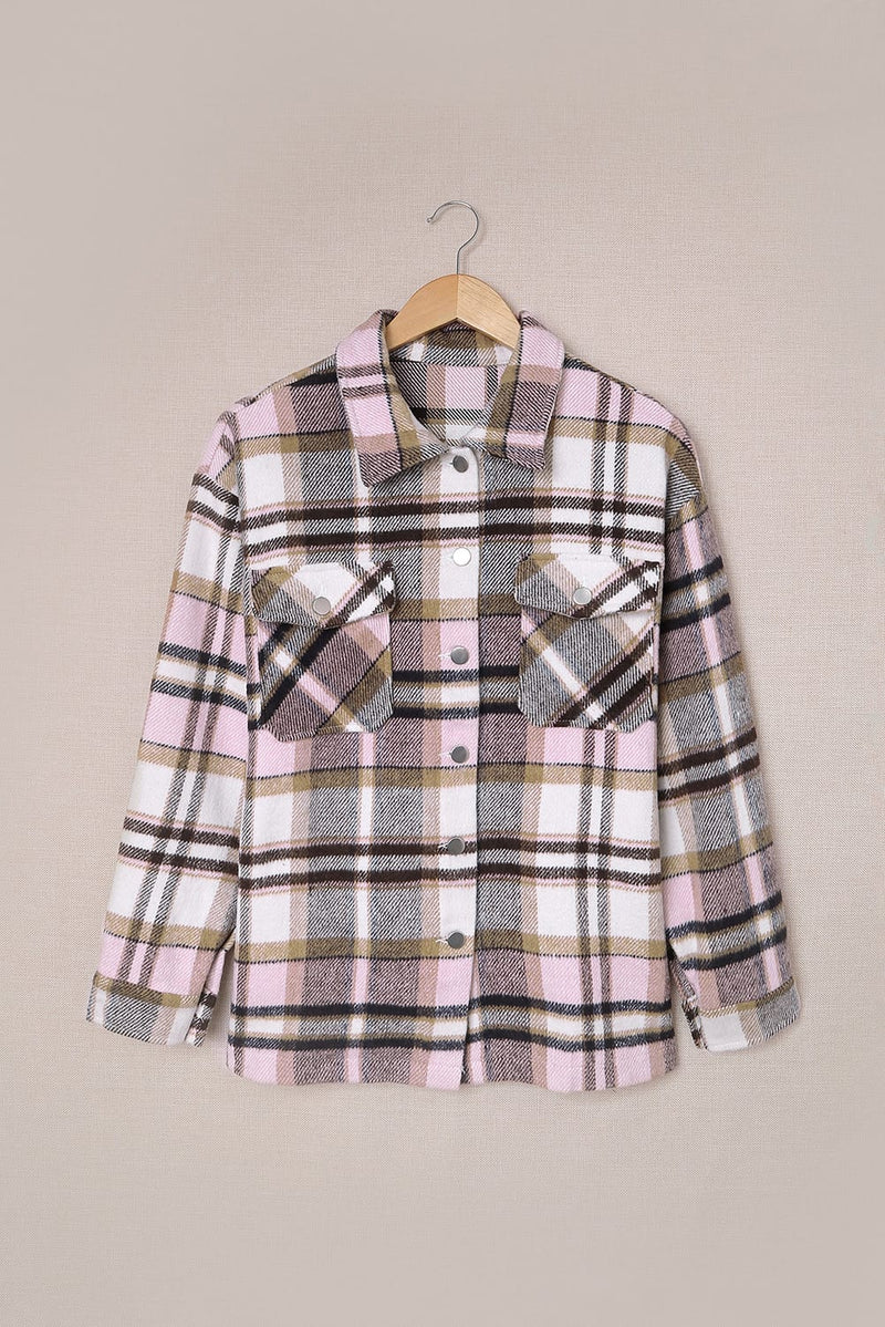 Flannel Button Up Long Sleeve Pink Plaid Shacket