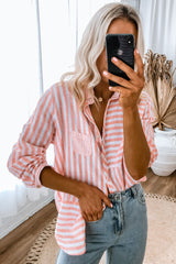 Pink Stripe Buttoned Oversized Long Sleeve Shirt