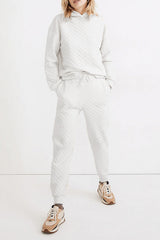 White Quilted Hoodie and Drawstring Jogger Pants Set