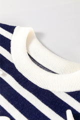 Blue Striped Sweet Bow Pattern Sleeveless Knit Top