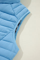 Sky Blue Plush Collared Quilted Zipped Puffer Vest