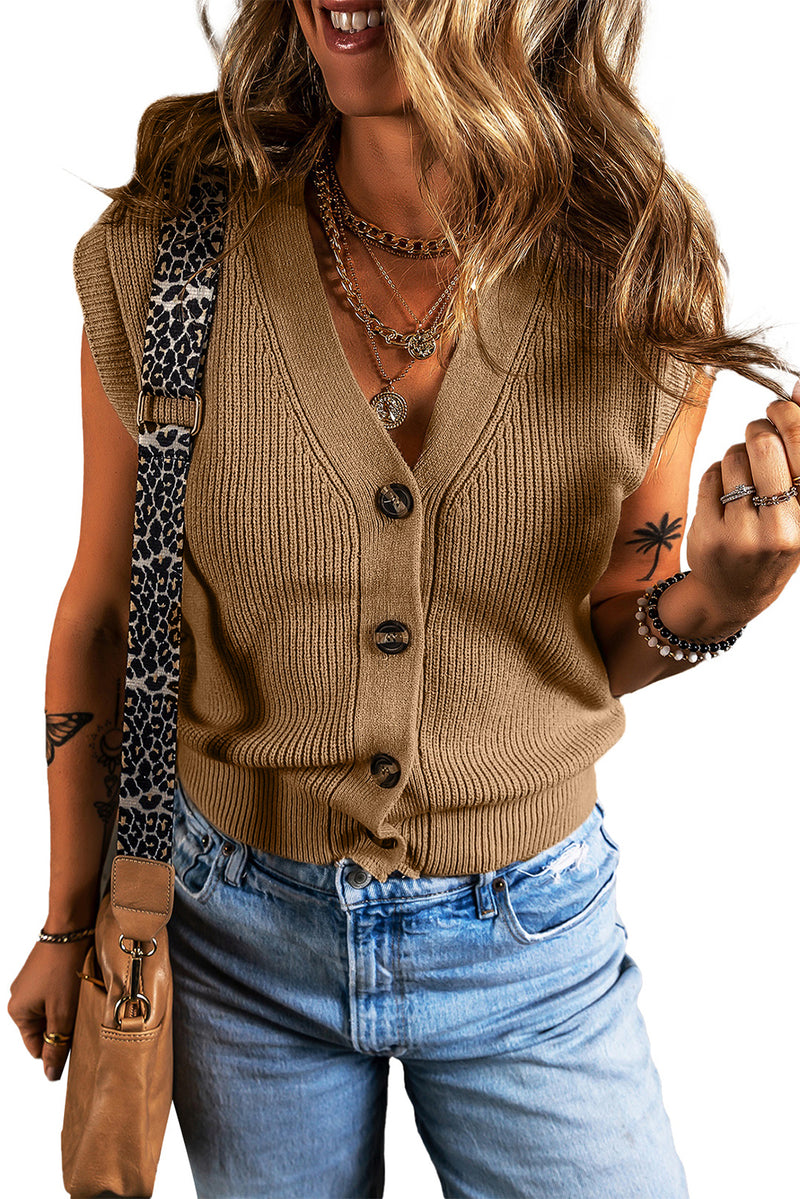 Parchment V Neck Button Up Sweater Vest