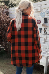 Brown & Black Plaid Collared Botton Down Long Shirt Shacket