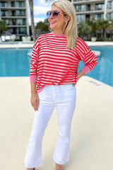 Black Striped Contrast Trim Long Sleeve Top