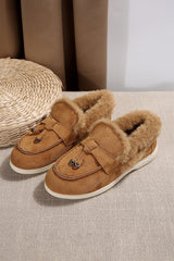 Chestnut Suede Furry Lined Slip On Flat Shoes