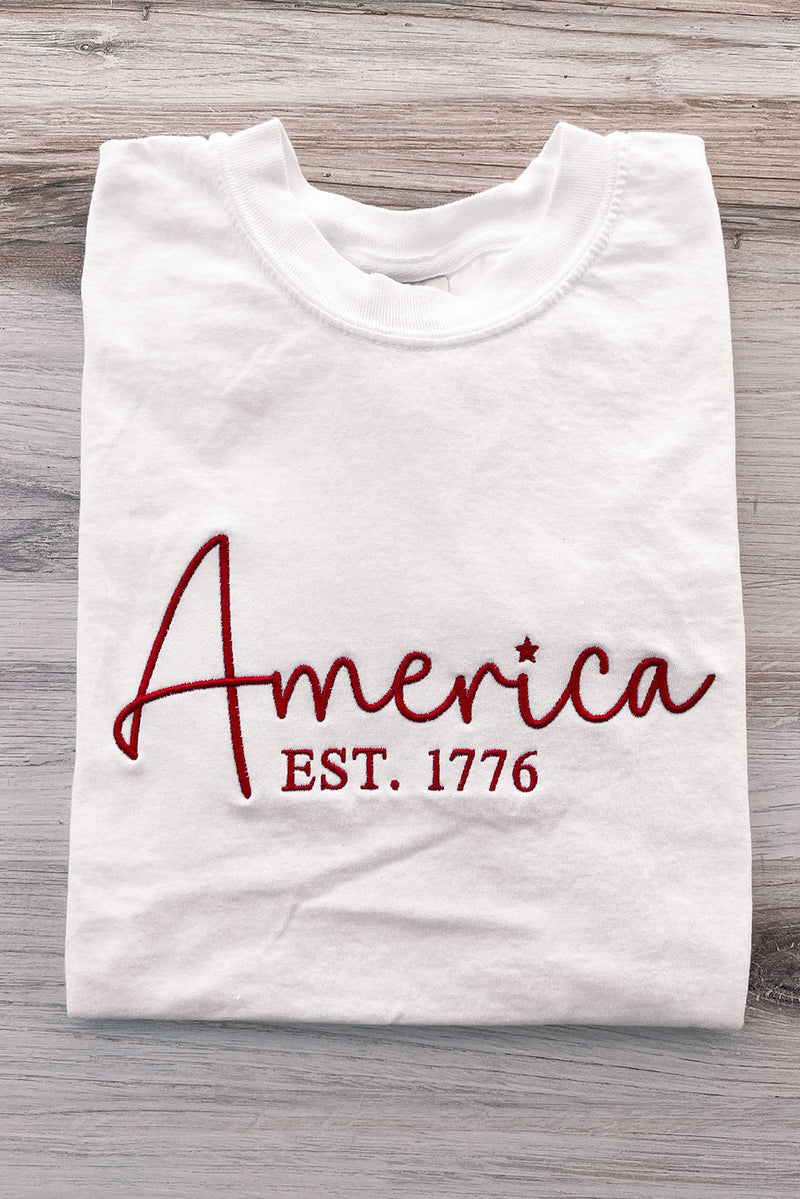 White America Letter Graphic Crew Neck T Shirts