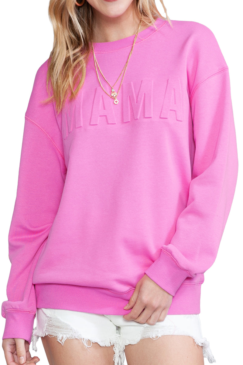 Dark Pink Casual Mama Letter Drop Shoulder Sweatshirt