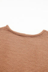 Khaki Waffle Knit Casual Drop Shoulder Long Sleeve Top