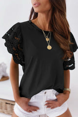 White Eyelet Butterfly Sleeve Business Casual Top