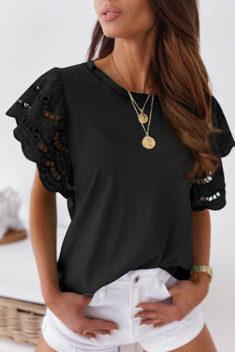 White Eyelet Butterfly Sleeve Business Casual Top