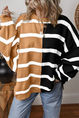 Pink Striped Colorblock Drop Shoulder Sweater