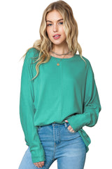 Green Plain Solid Color Casual Seam Long Sleeve Top