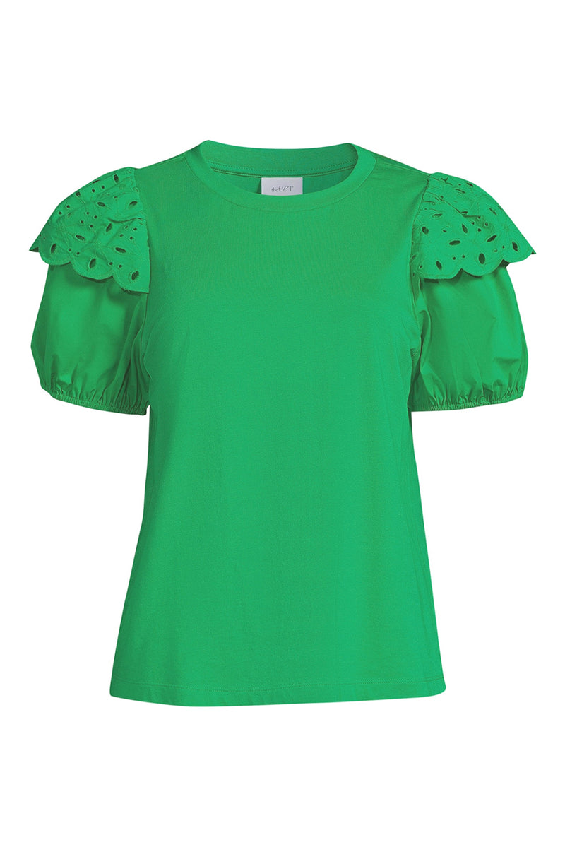 Bright Green Anglaise Embroidered Puff Sleeve Blouse
