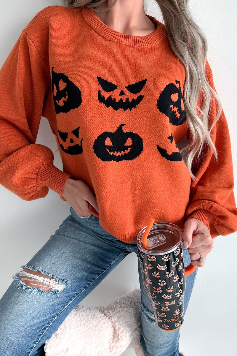 Orange Halloween Pumpkin Jack-O-Lantern Sweater