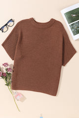 Coffee Mock Neck Short Batwing Sleeve Sweater