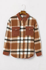 Brown Plaid Pocket Casual Buttons Up Shirt Shacket