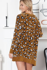 Brown Leopard Print Fur Long Cardigan