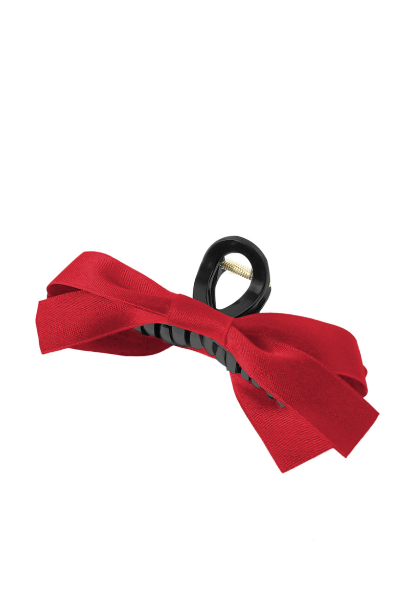 Fiery Red Solid Color Ribbon Bow Decor Hair Clip