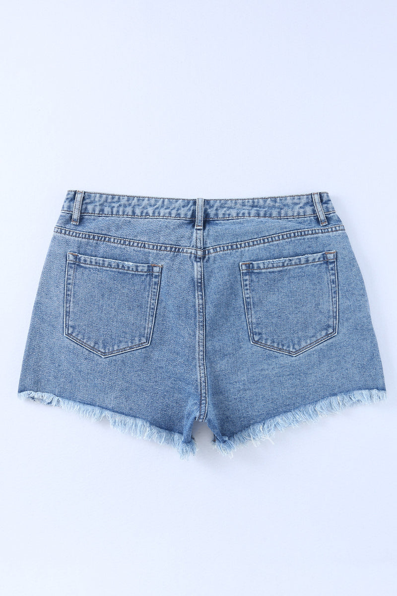 Sky Blue Crossover Waist High Rise Denim Shorts