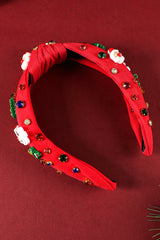 Fiery Red Cartoon Christmas Charm Rhinestone Knotted Headband