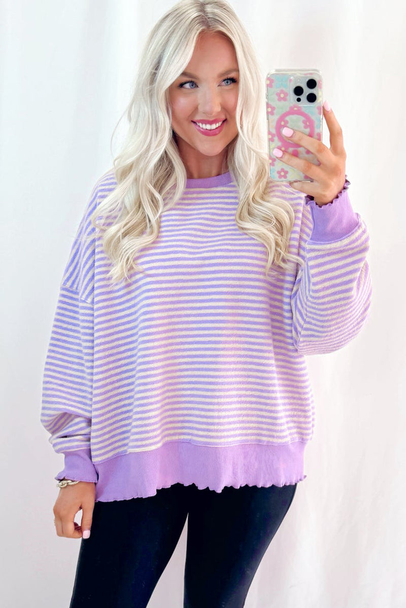 Pink Stripe Drop Shoulder Long Sleeve Top