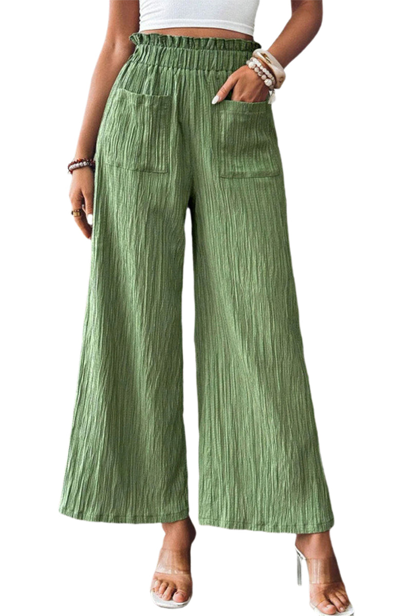 Grass Green Pocket Crinkle High Waist Pants