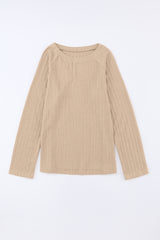 Green Textured Round Neck Knit Long Sleeve Top