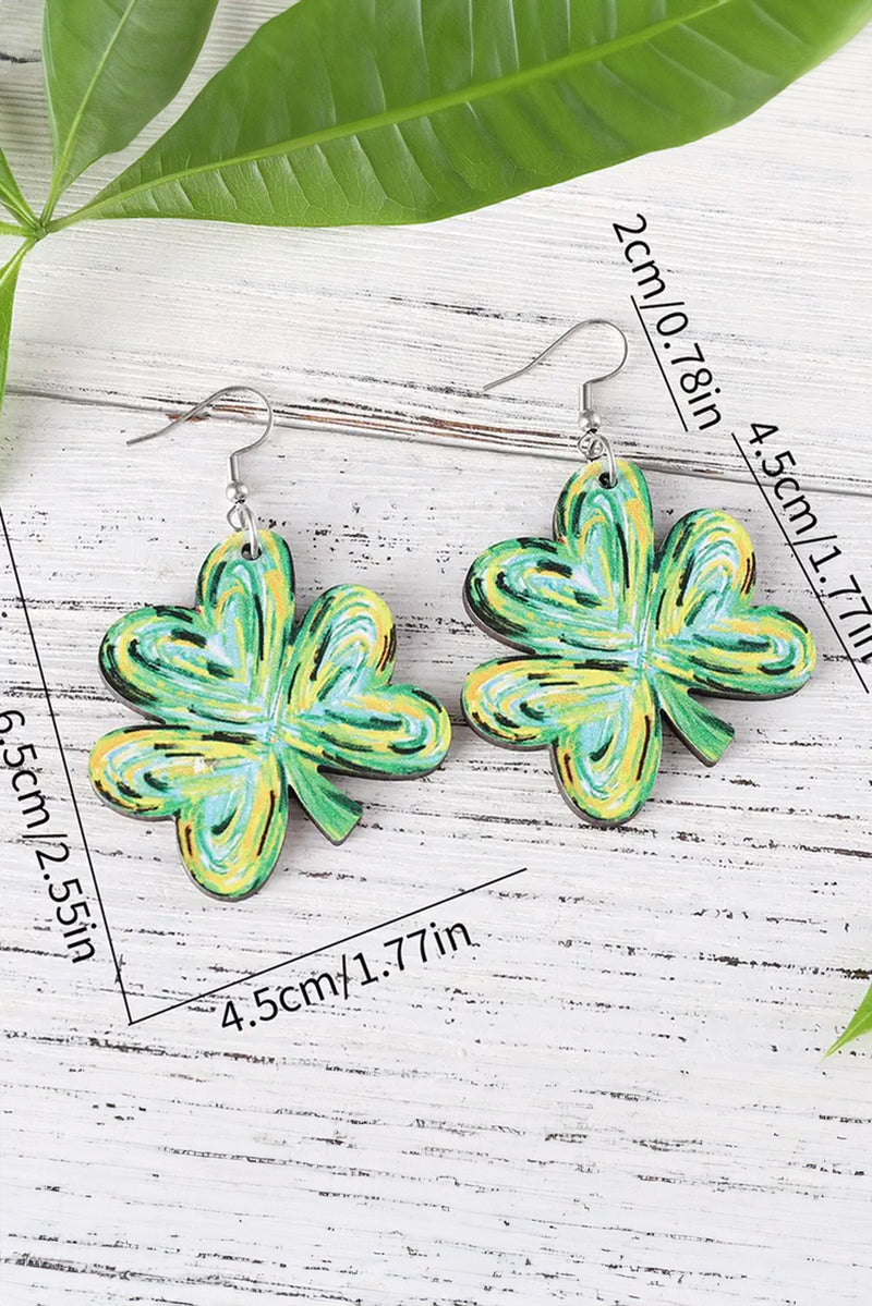 Light Green St Patrick Paint Shamrock Shape Drop Earrings