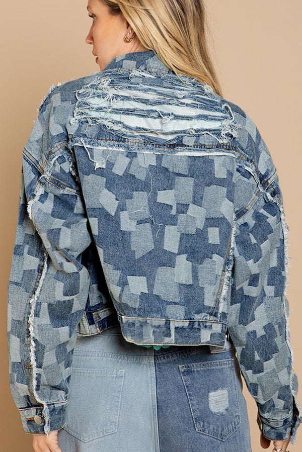 Blue Irregular Distressed Denim Jacket