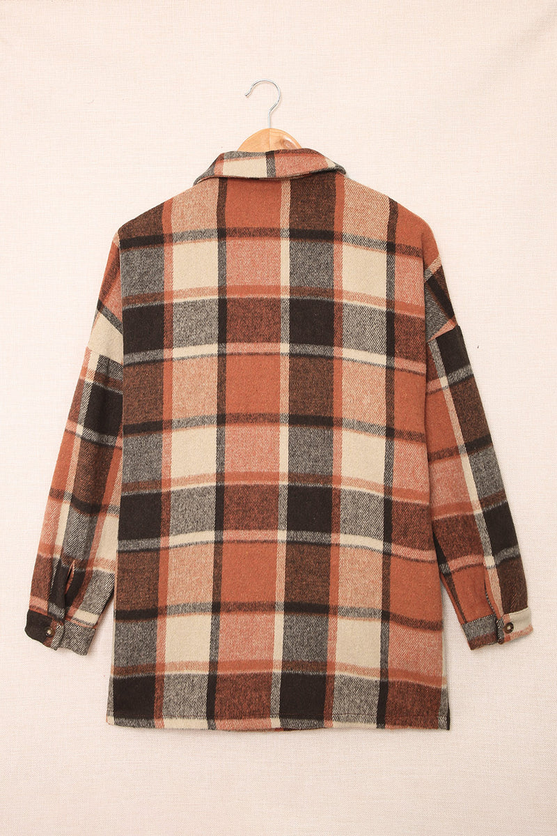 Orange Plaid Button Up Long Sleeve Flannel Shacket