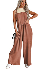 Gold Flame Buttoned Straps Ruched Wide Leg Jumpsuit