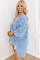 Beau Blue Plus Size Crochet Bracelet Sleeve Babydoll Blouse