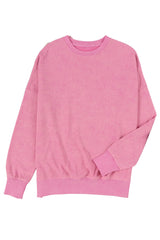 Pink Plain Drop Shoulder Ribbed Trim Oversized Sweatshirt