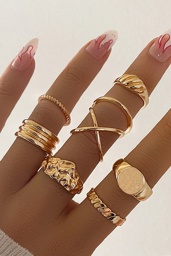 Gold 8Pcs Minimalism Alloy Ring Set