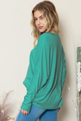 Green Plain Solid Color Casual Seam Long Sleeve Top