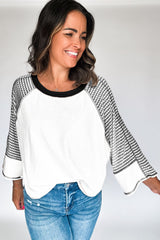 Black Striped Raglan Sleeve Patchwork Top