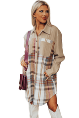 Khaki Plaid Patchwork Long Sleeve Jacket