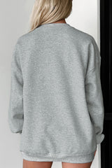 Light Grey Solid Loose Crew Neck Fleece Sweatshirt