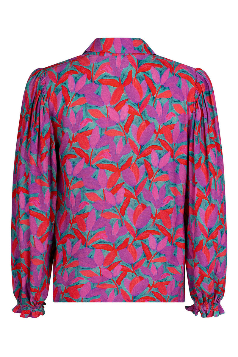 Multicolor Abstract Floral Long Puff Sleeve Shirt